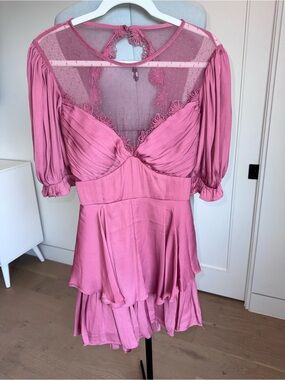 Dusty Rose Lace-Trim Tiered Slip Dress